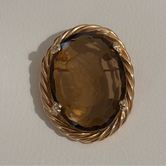 Vintage topaz Faceted Glass Oval Intaglio Ring - Picture 3 of 12